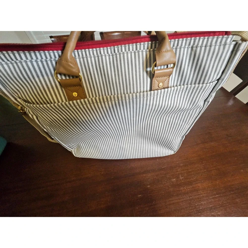 Skip Hop Duo Signature Diaper Bag Grey White Stripe Canvas Tote